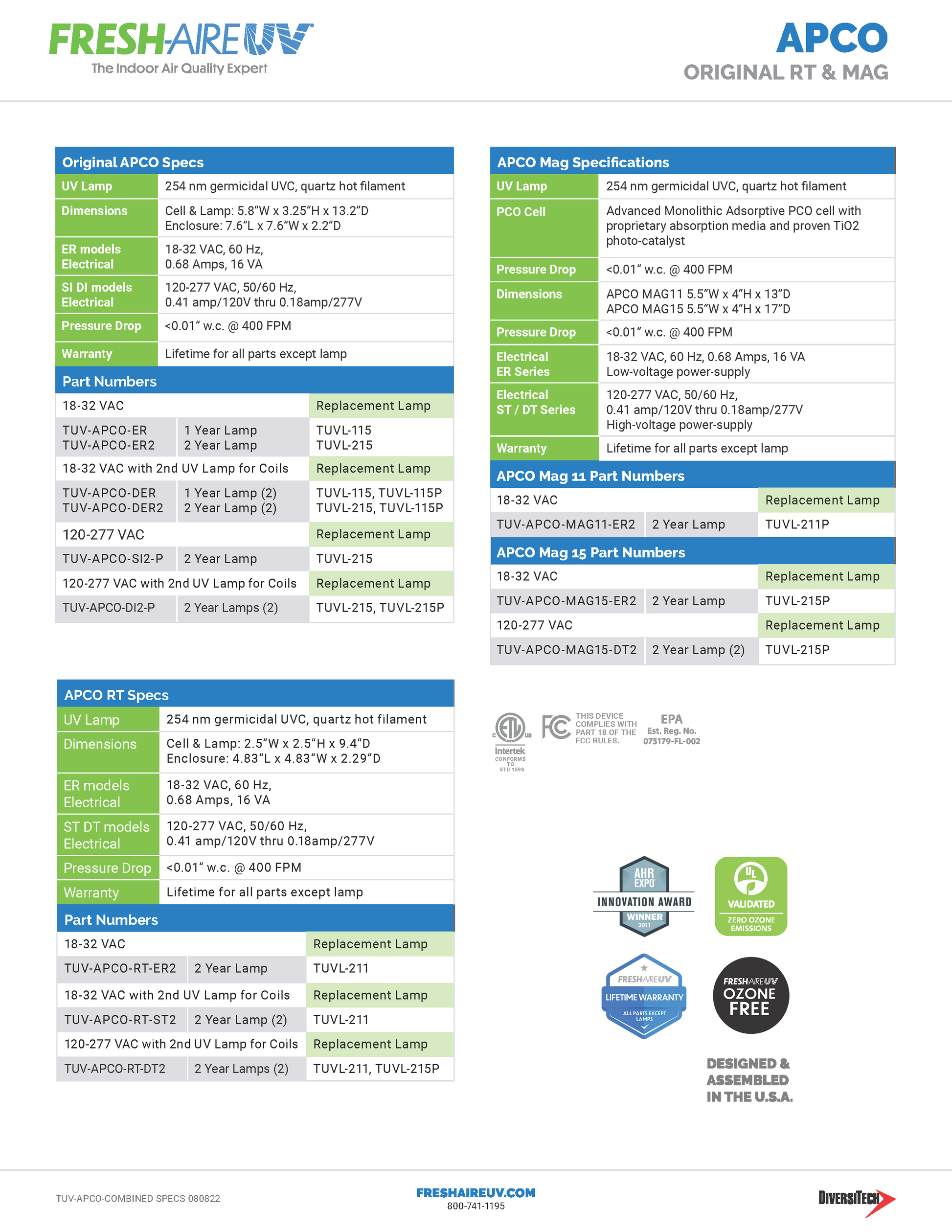 APCO Family of Products Combined Specifications Page 4