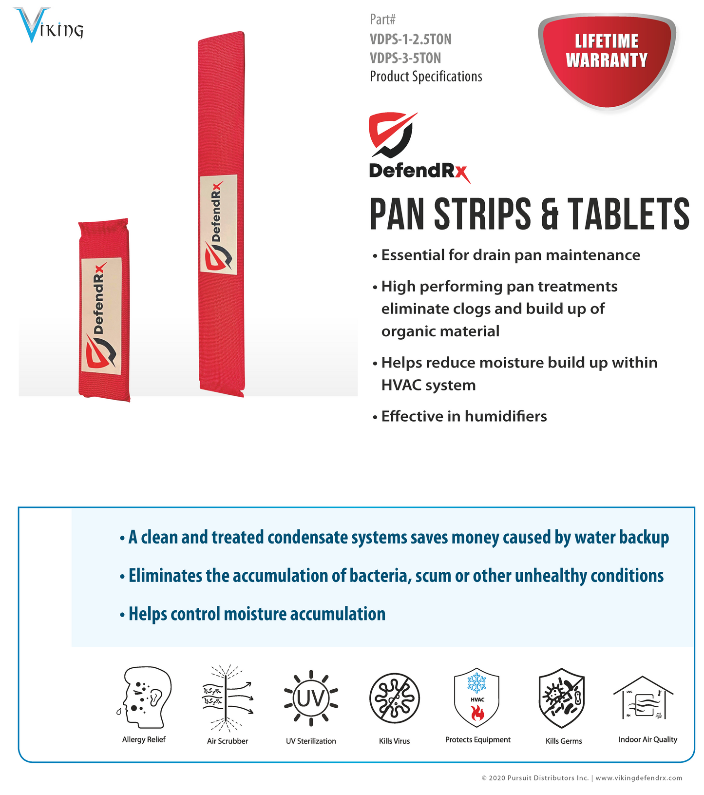 DefendRx VDPS-1-2.5TON & 3-5TON Drain Pan Condensation Absorption Strips Specification Sheet