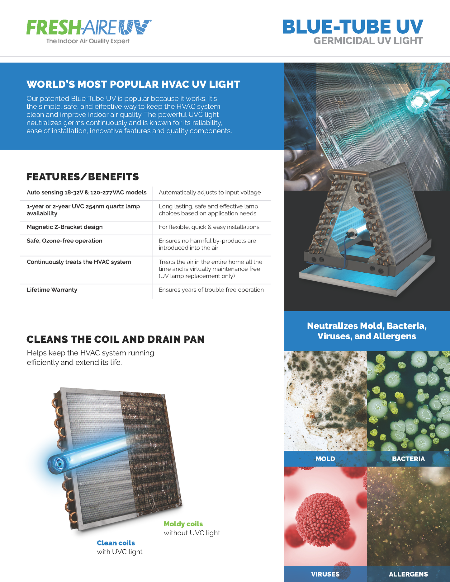 Fresh-Aire UV Blue-Tube UV Specifications Page 1