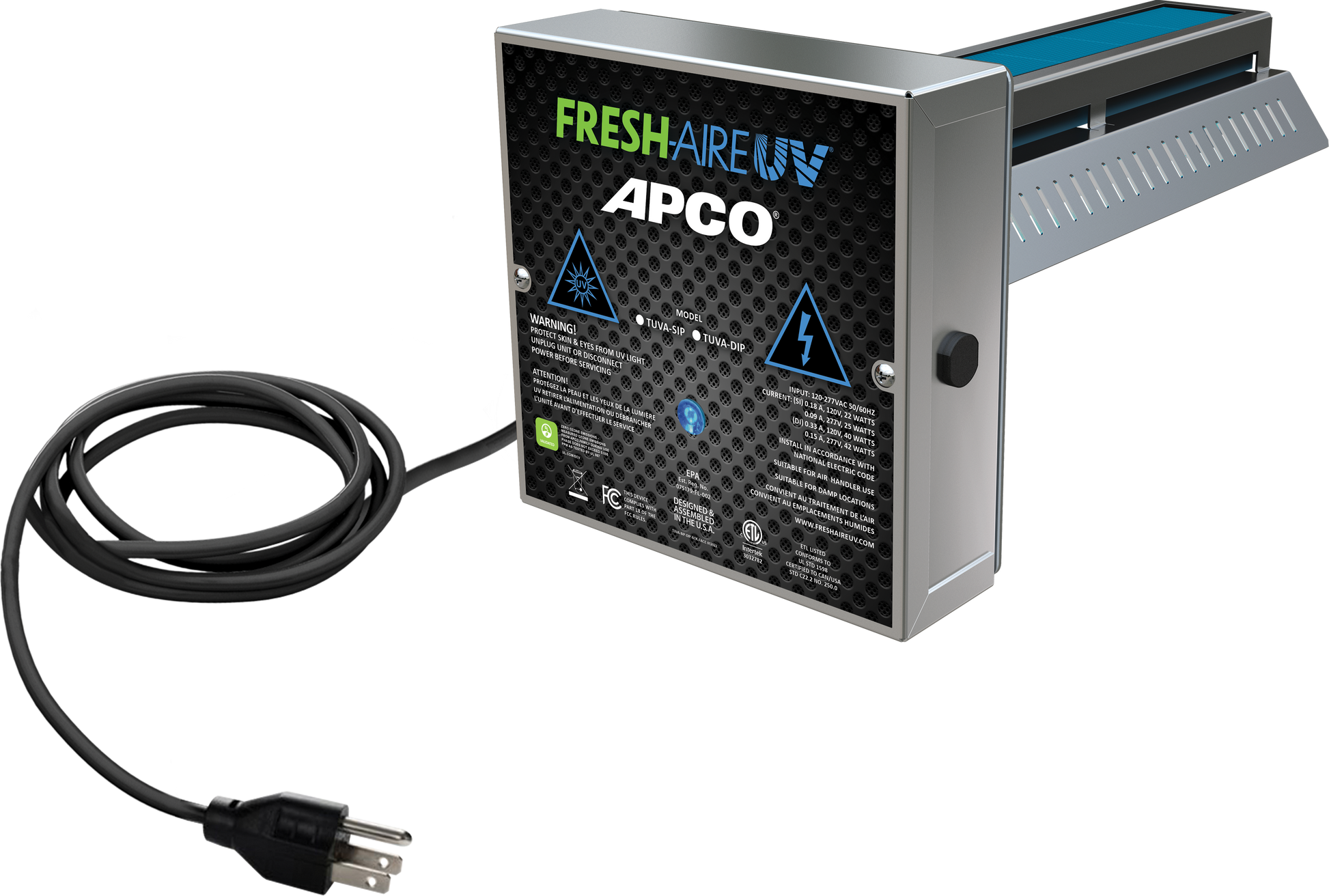 Fresh-Aire TUV-APCO-SI2P - In-Duct Air Purifier w/ Carbon Matrix with 120V Plug