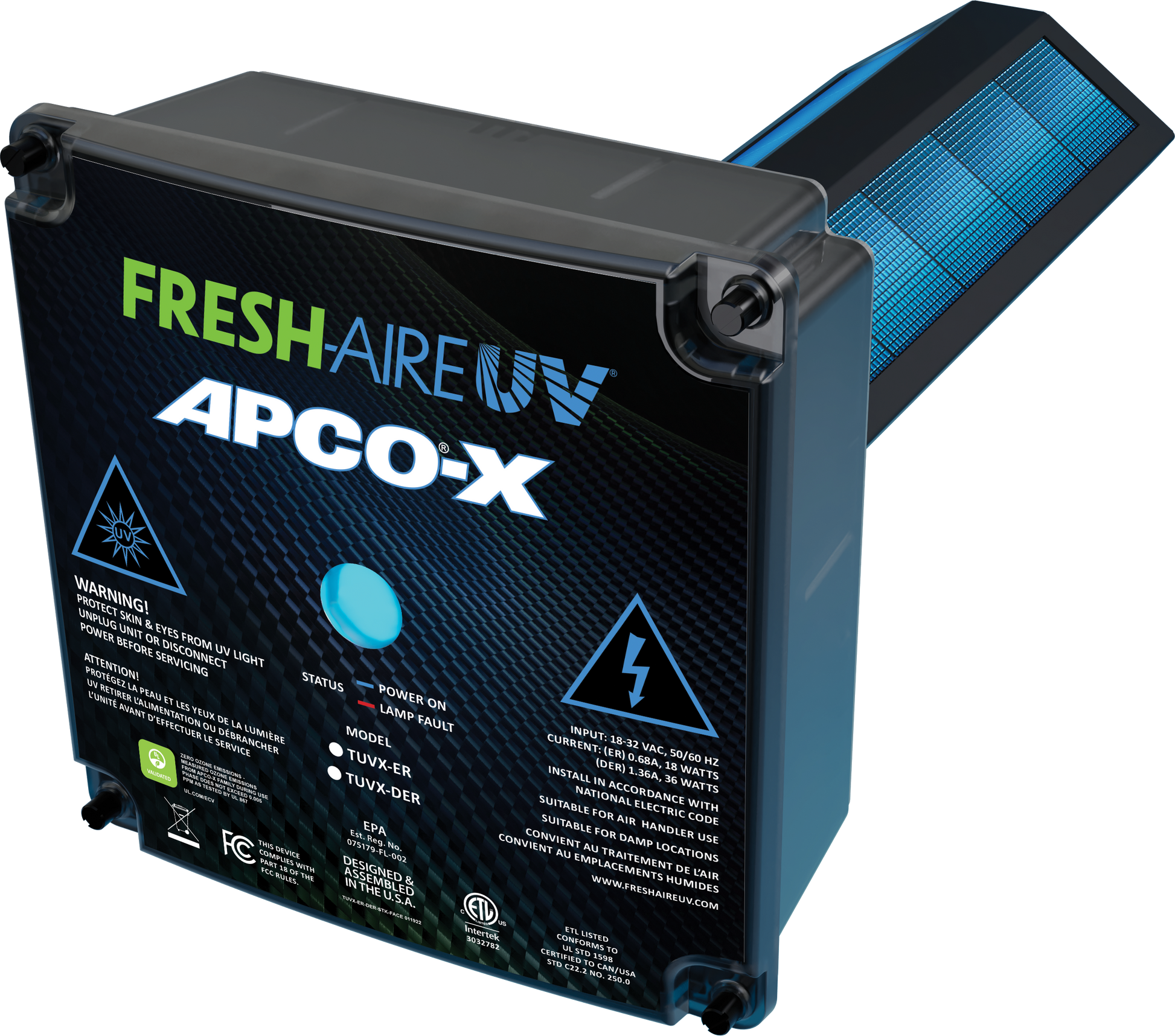 Fresh-Aire TUV-APCOX-ER3 - In-Duct Air Purifier w/Advanced EverCarbon Matrix