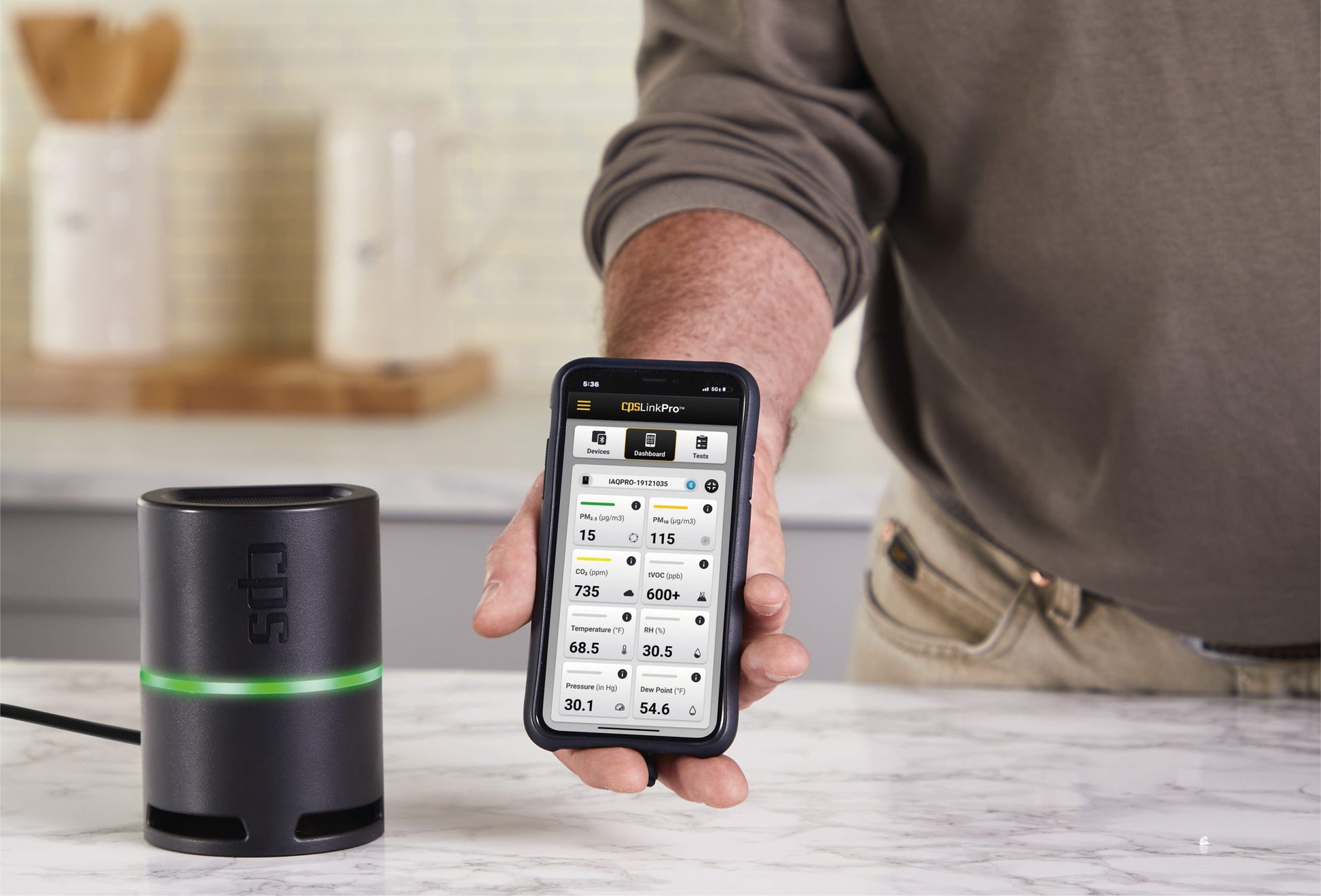 CPS IAQPRO Meter & Smart Phone Display