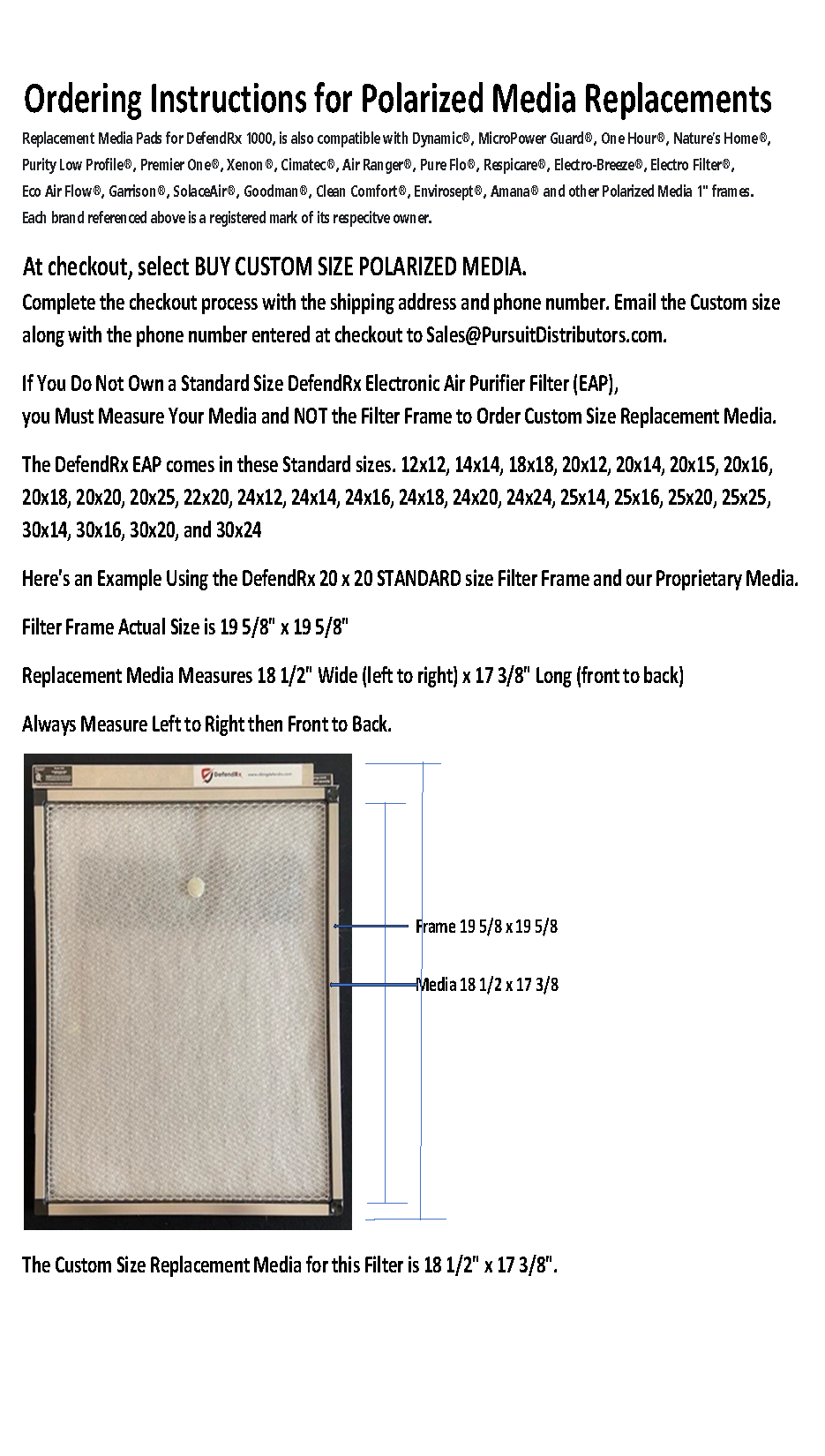 Polarized Media Replacement Pads Ordering Instructions Replacement Media for DefendRx Electronic Air Purifier and Many Other Brands