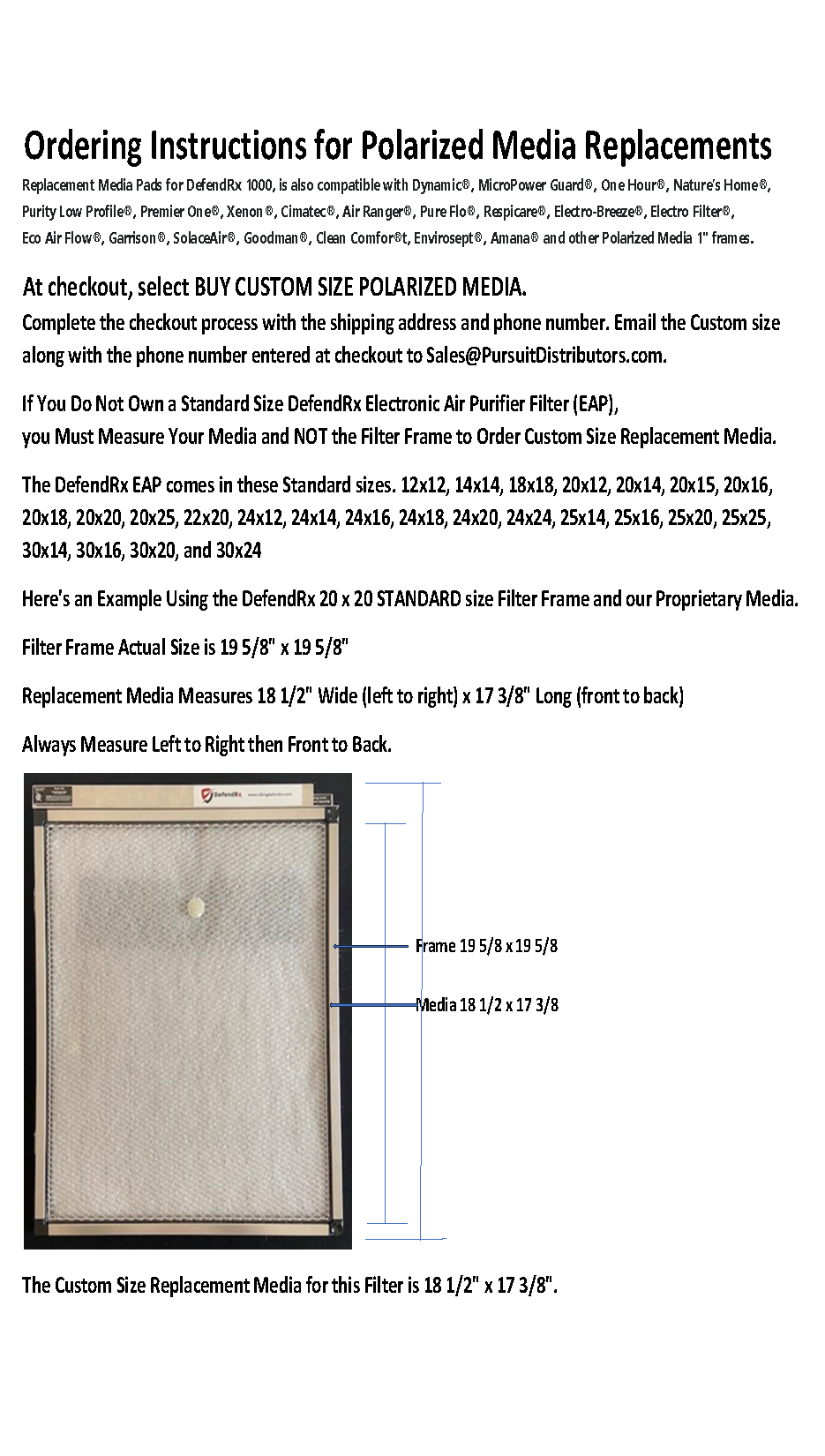 Polarized Media Replacement Pads Ordering Instructions Replacement Media for DefendRx Electronic Air Purifier and Many Other Brands
