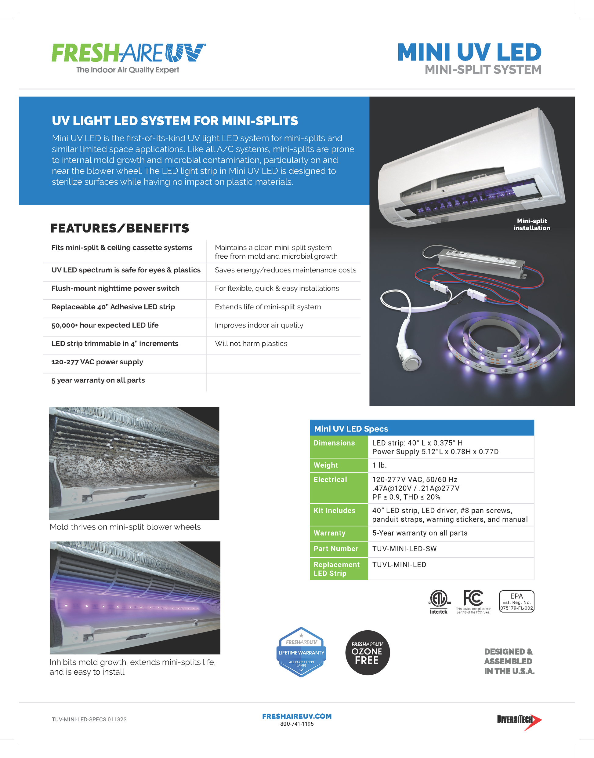 Fresh-Aire TUV-MINI-LED Germicidal System for Ductless Mini Splits