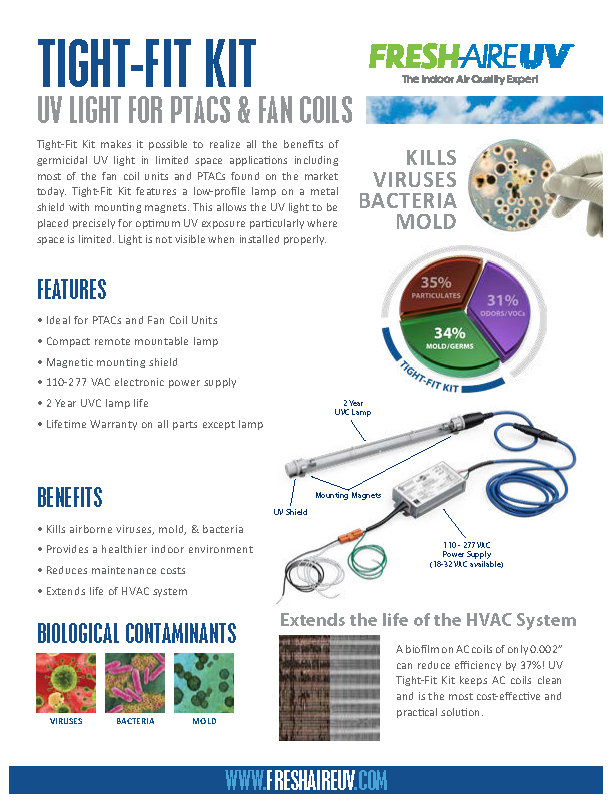 Fresh-Aire TUV-TFK-ST2 Germicidal System for PTACS & Fan Coils