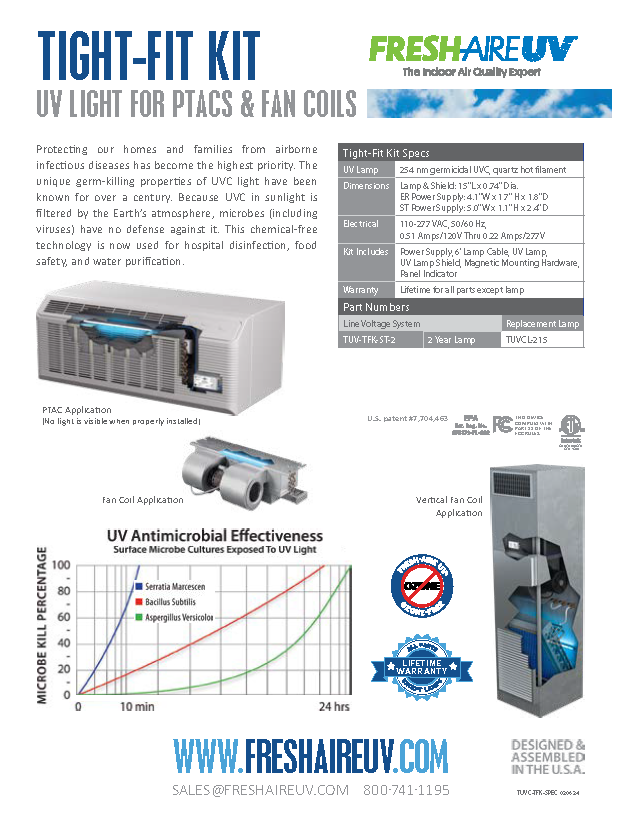Fresh-Aire TUV-TFK-ST2 Germicidal System for PTACS & Fan Coils